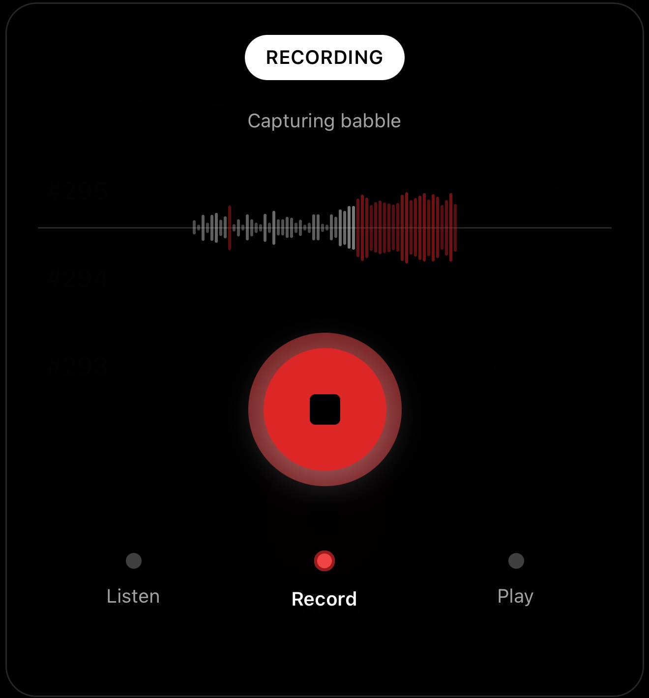 Rebabble recording a baby babble with live waveform